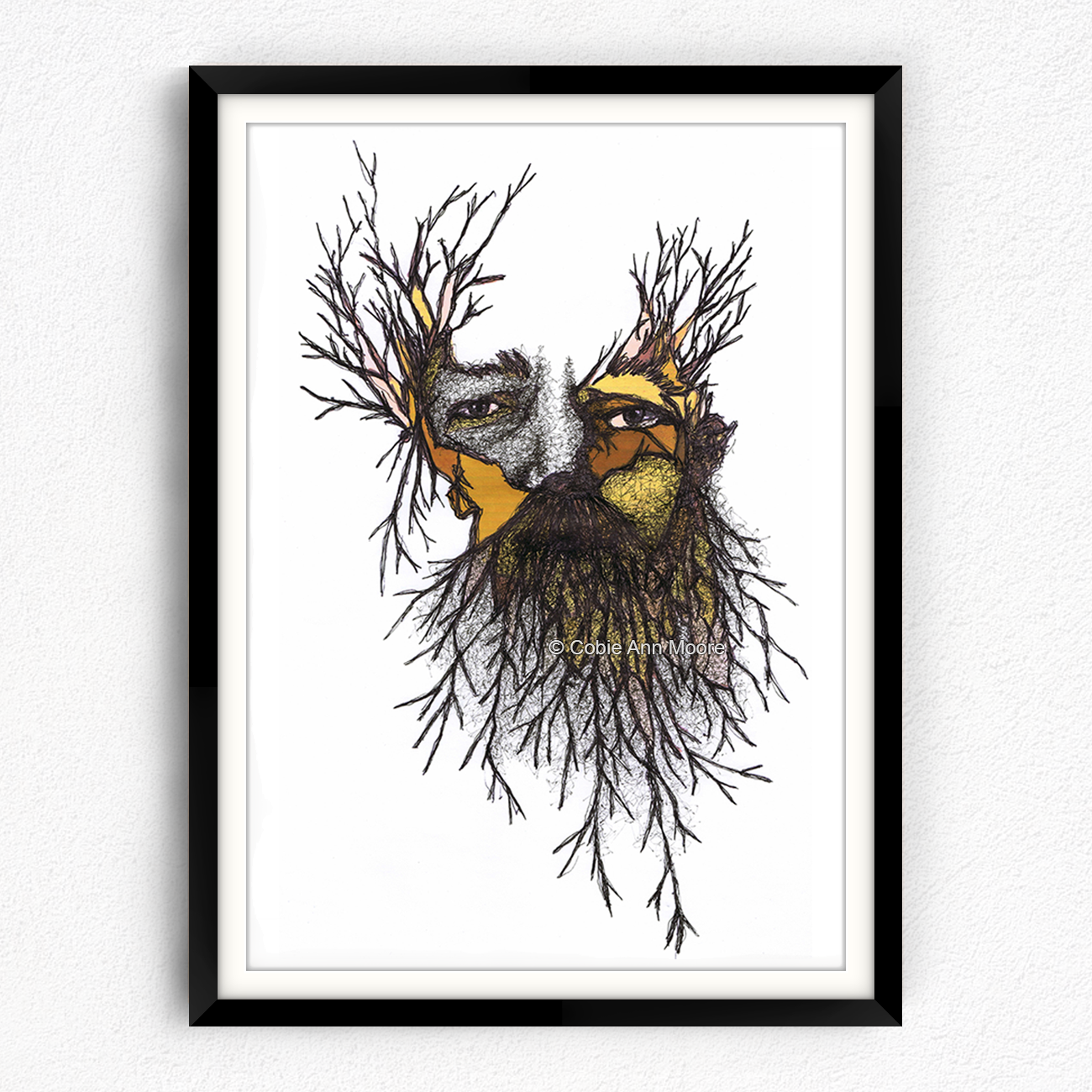 Wild Man print in a black A2 frame