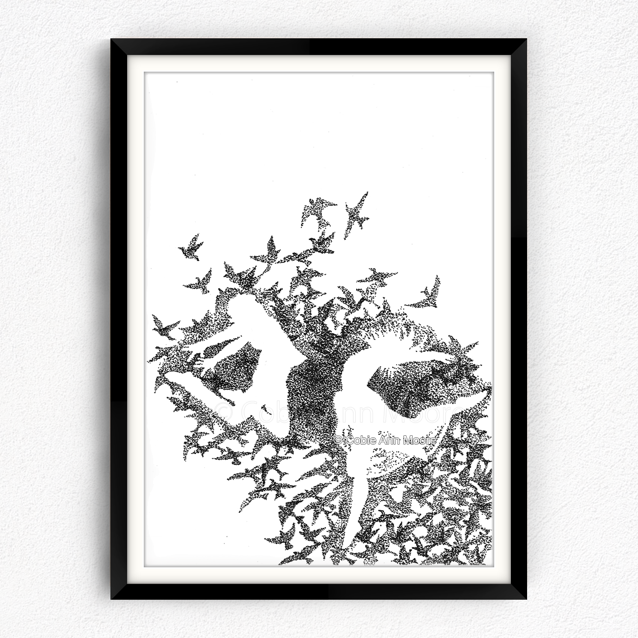 Dancing With Birds print in a black A2 frame 