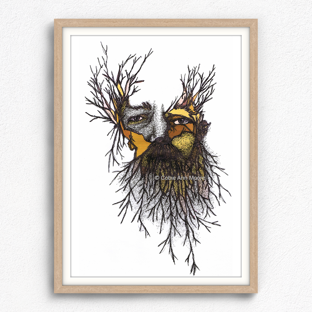 Wild Man print in a raw oak A2 frame