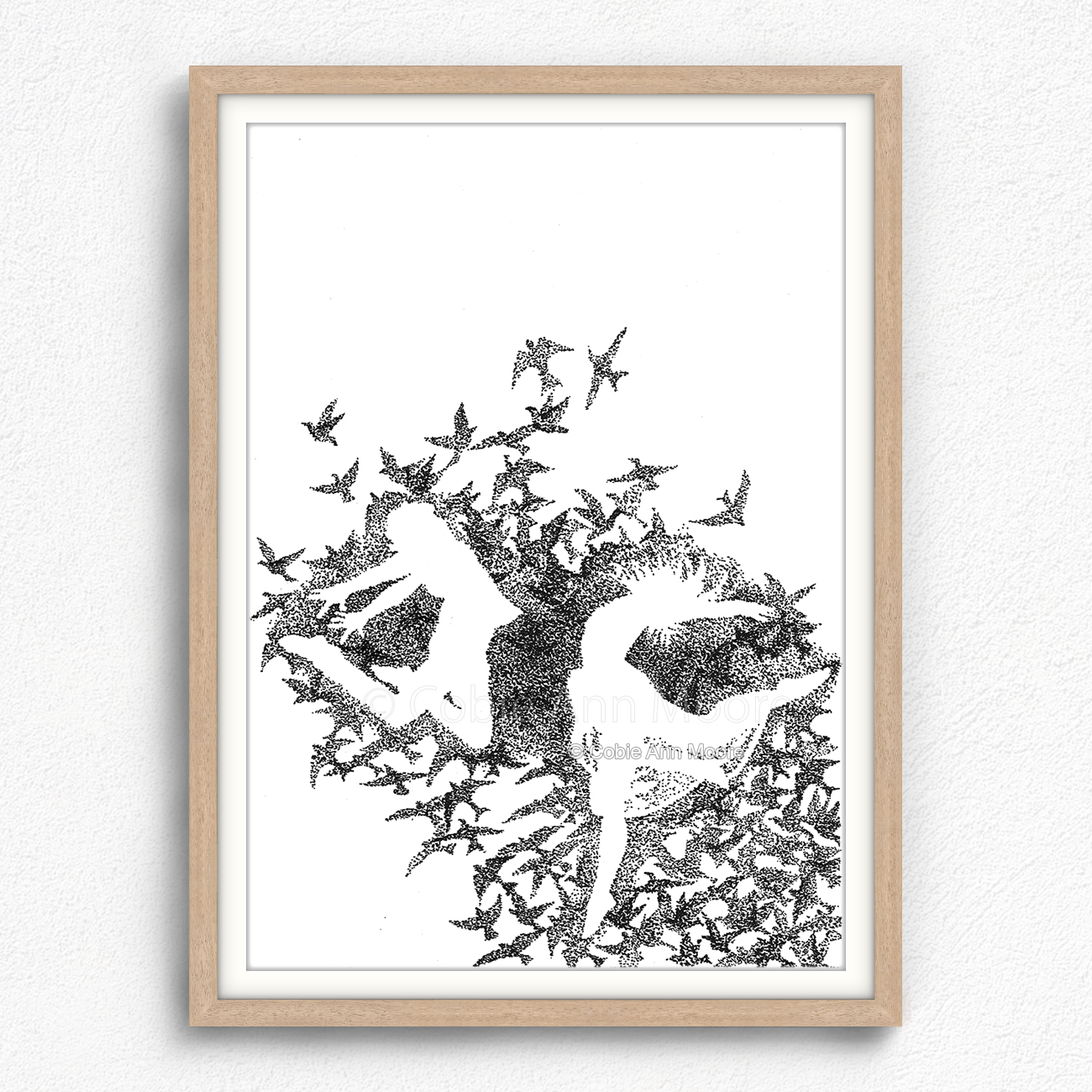 Dancing With Birds print in a raw oak A2 frame 