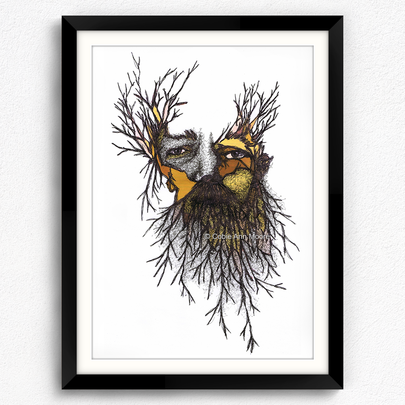 Wild Man print in a black A3 frame