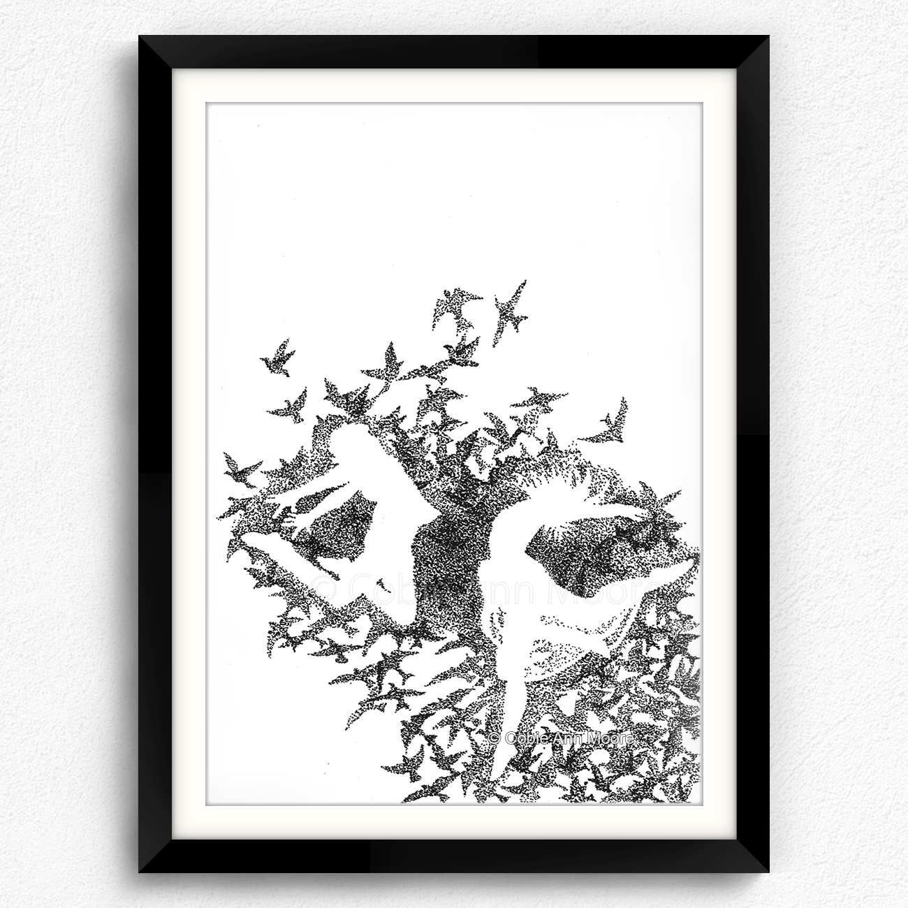 Dancing With Birds print in a black A3 frame 