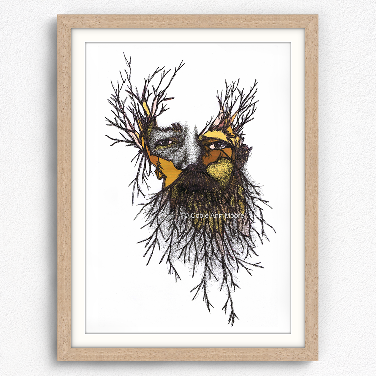 Wild Man print in a raw oak A3 frame