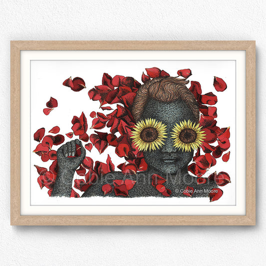 Flowers for her Grave print in a A3 raw oak frame