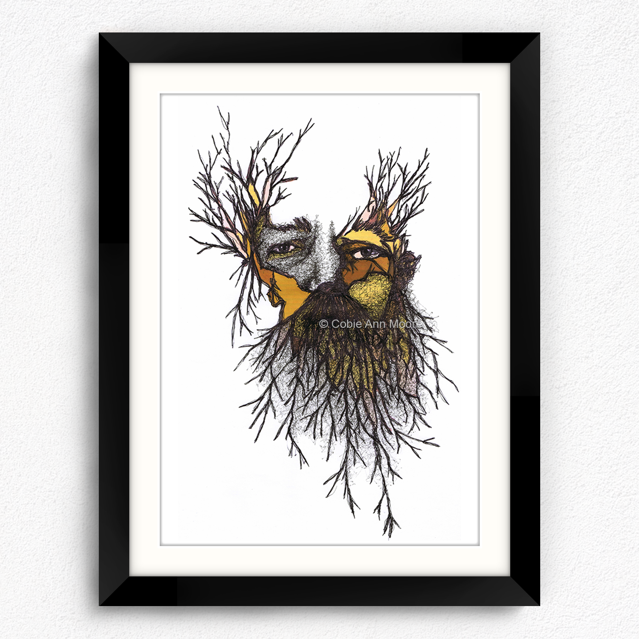 Wild Man print in a black A4 frame