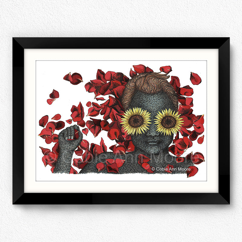 Flowers for her Grave print in a A4 black frame