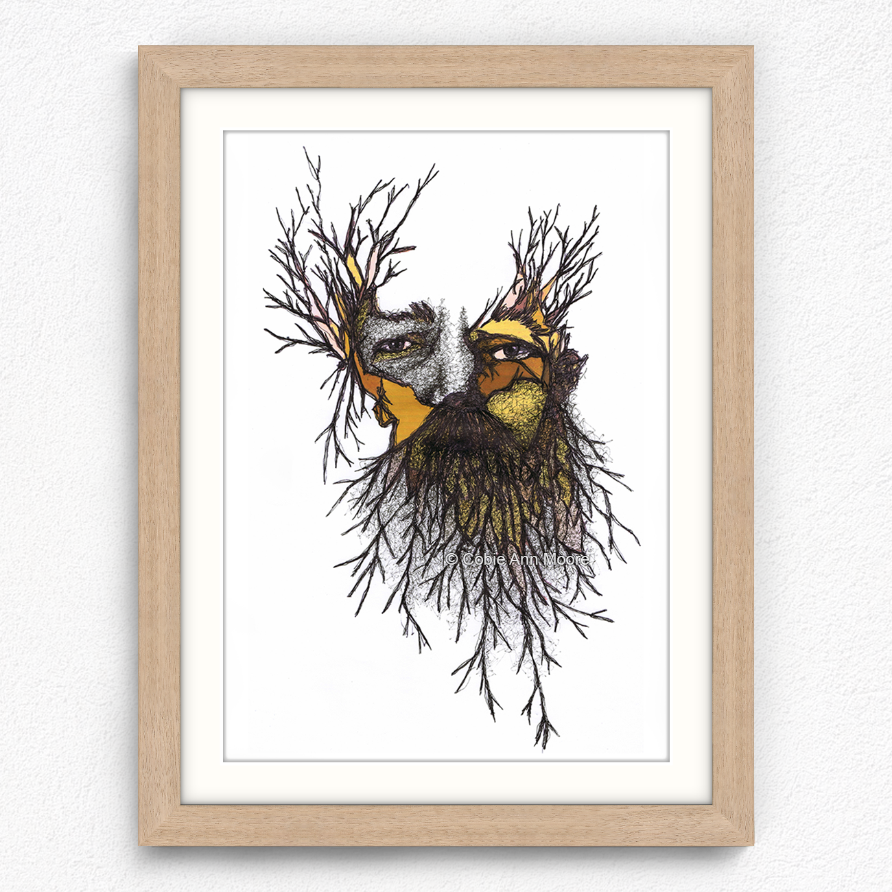 Wild Man print in a raw oak A4 frame