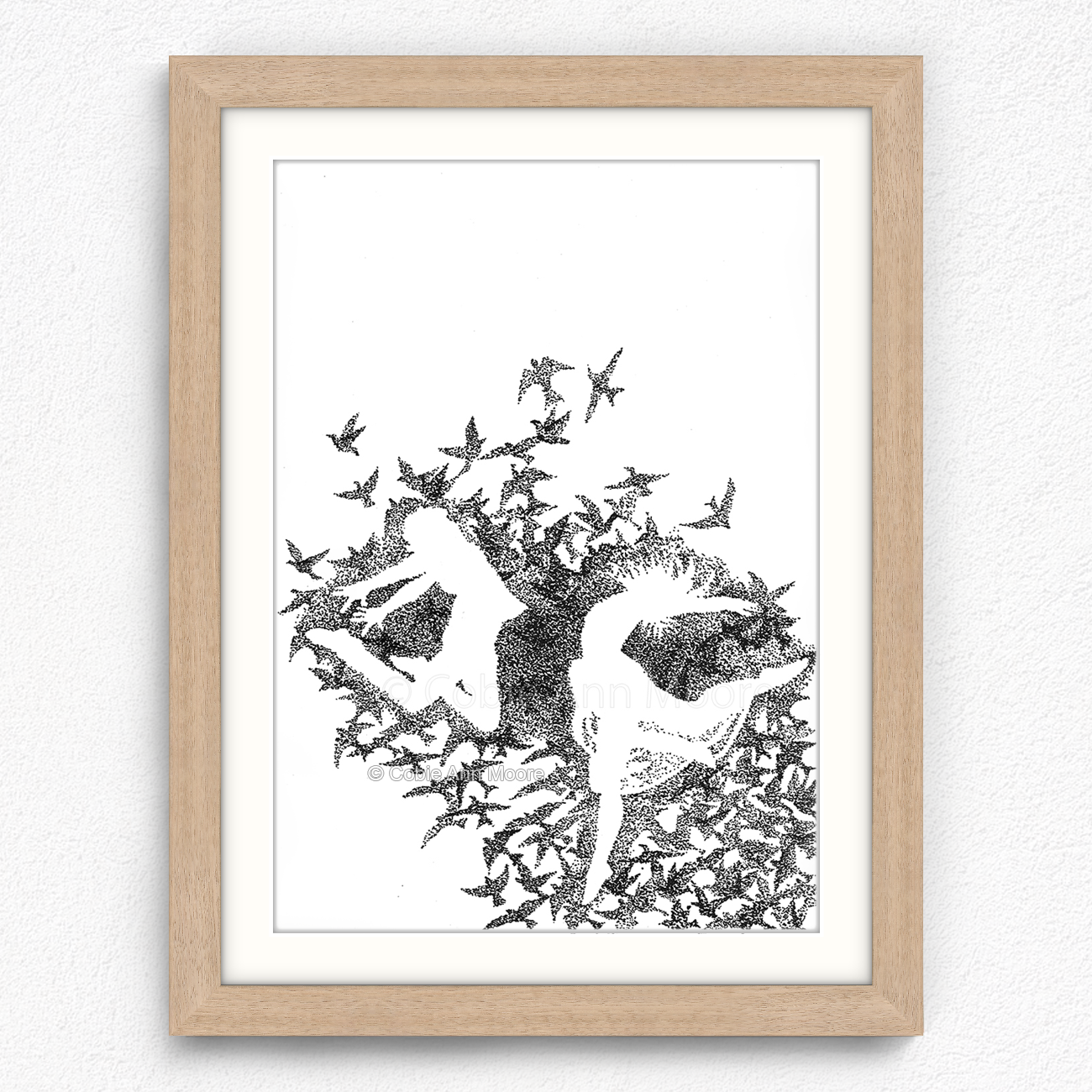 Dancing With Birds print in a raw oak A4 frame