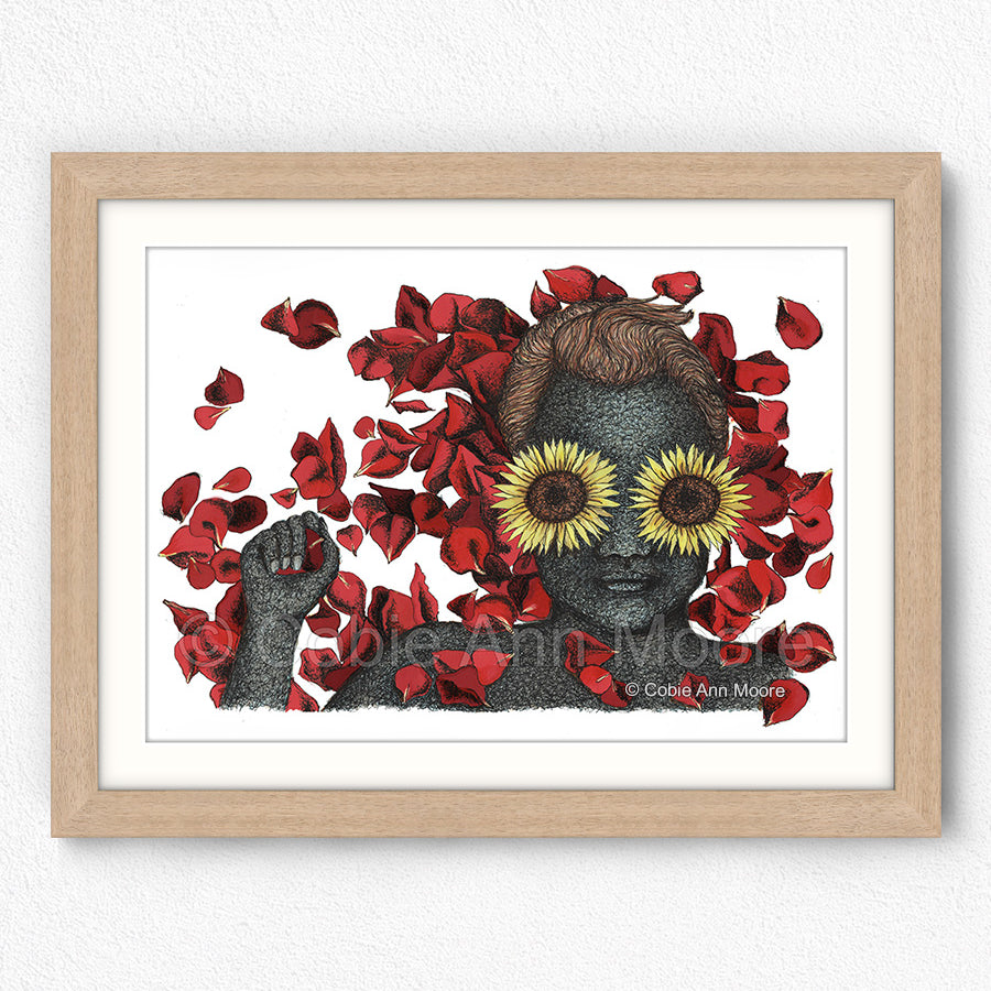 Flowers for her Grave print in a A4 raw oak frame