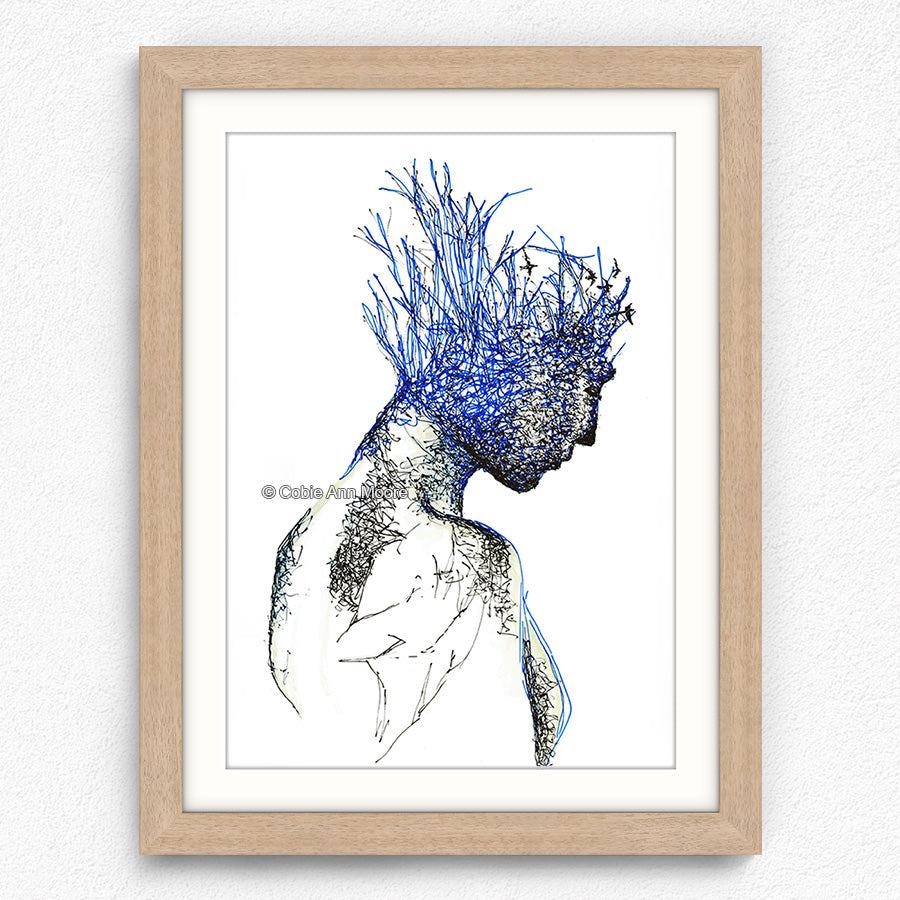 Neuroplasticity print in a A4 raw oak frame