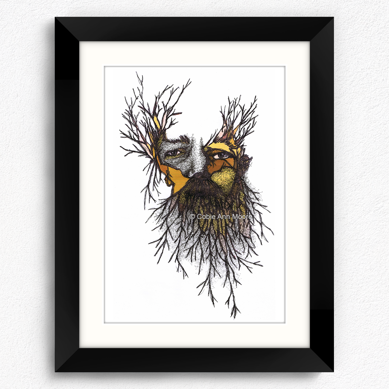 Wild Man print in a black A5 frame