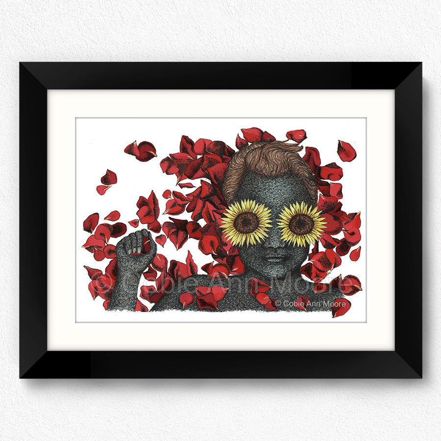 Flowers for her Grave print in a A5 black frame