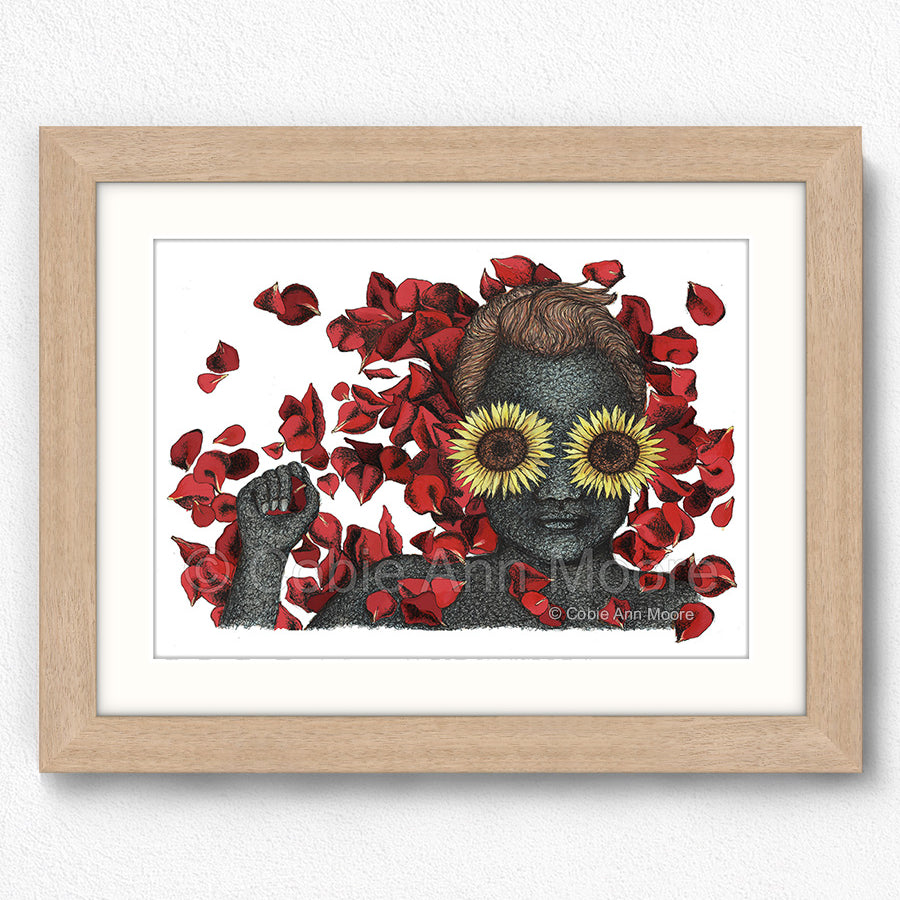 Flowers for her Grave print in a A5 raw oak frame
